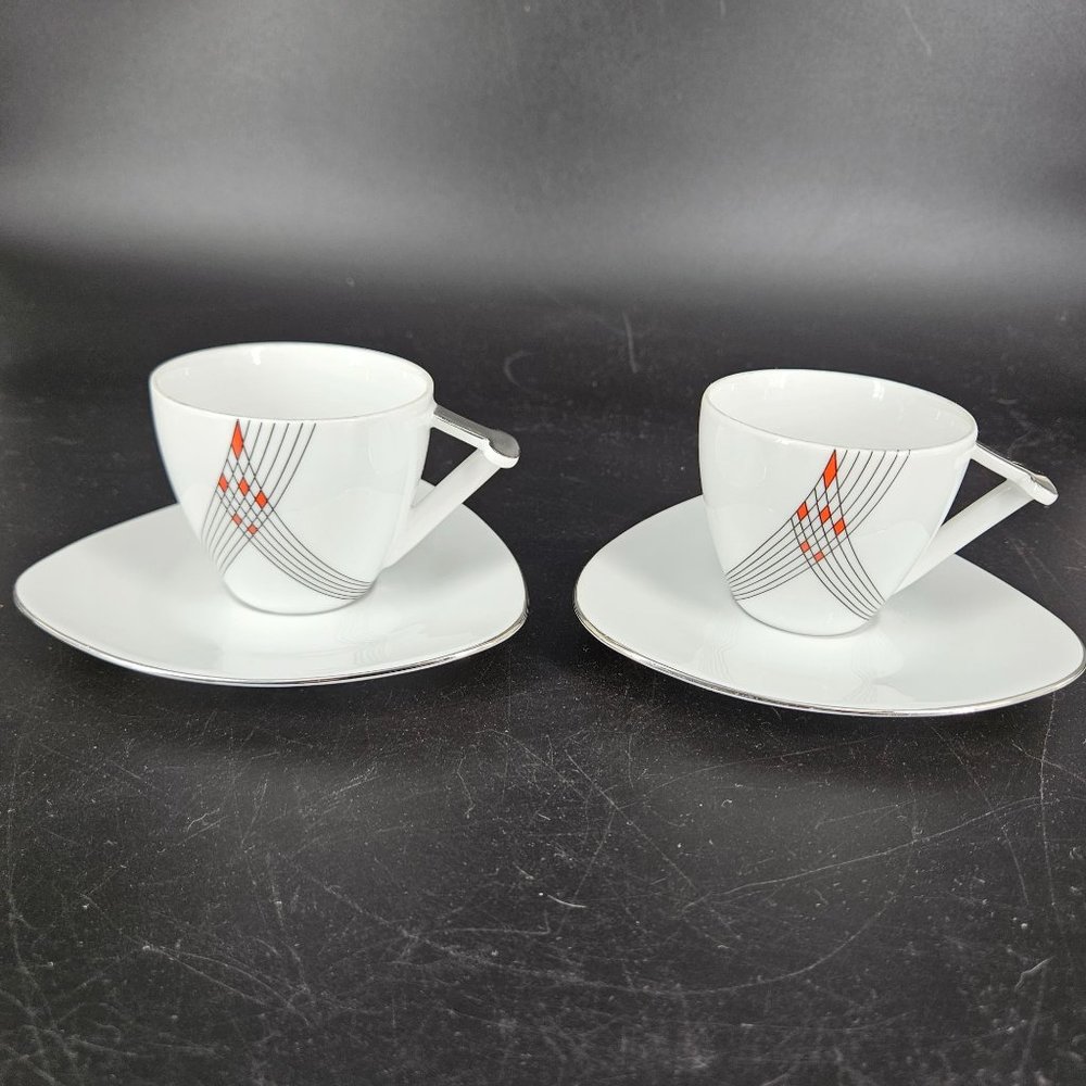 Atelier JM Lasov Delta Pyramid Czech Coffee Tea Mocha Cup Saucer Plate Set of 2